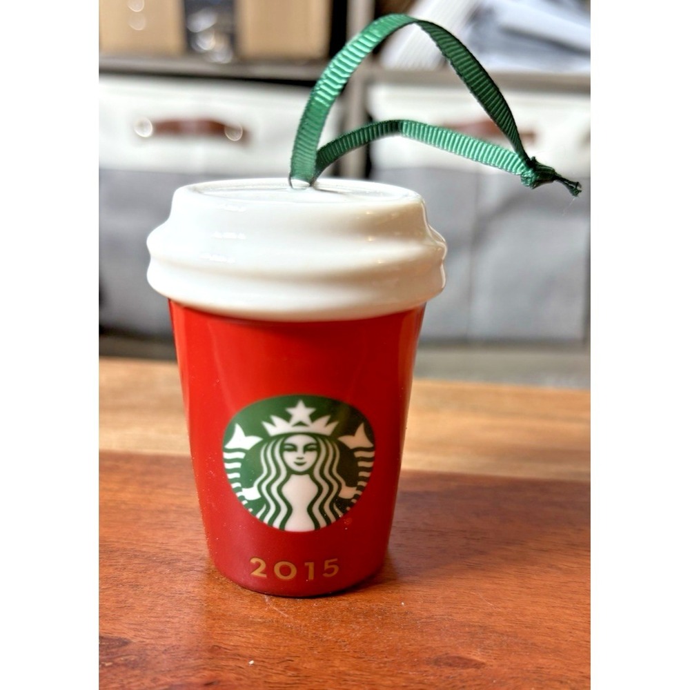 Miniature Starbucks Cup Christmas Ornament Ceramic 2-1/2" EUC